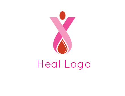 upside down breast cancer ribbon with dot and drop of blood logo