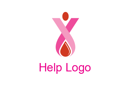 upside down breast cancer ribbon with dot and drop of blood logo