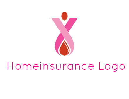 upside down breast cancer ribbon with dot and drop of blood logo