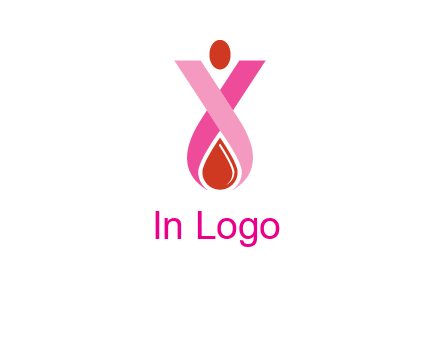 upside down breast cancer ribbon with dot and drop of blood logo