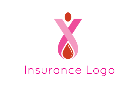 upside down breast cancer ribbon with dot and drop of blood logo