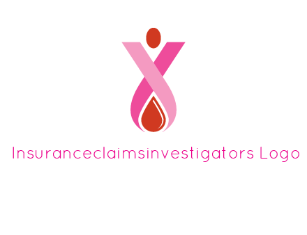 upside down breast cancer ribbon with dot and drop of blood logo