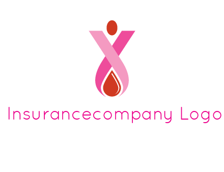 upside down breast cancer ribbon with dot and drop of blood logo