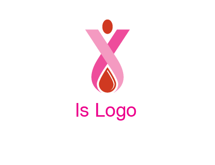 upside down breast cancer ribbon with dot and drop of blood logo