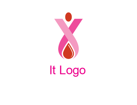 upside down breast cancer ribbon with dot and drop of blood logo