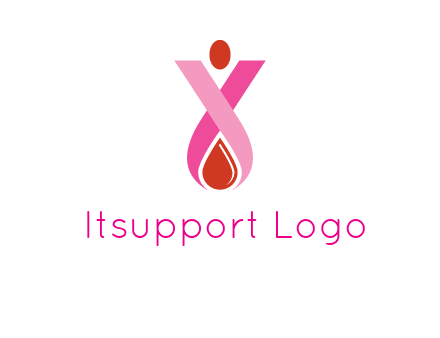 upside down breast cancer ribbon with dot and drop of blood logo