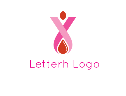 upside down breast cancer ribbon with dot and drop of blood logo