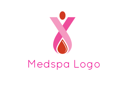 upside down breast cancer ribbon with dot and drop of blood logo