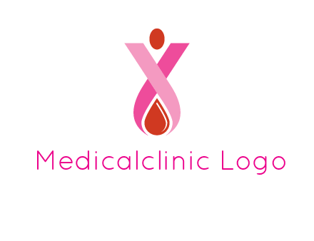 upside down breast cancer ribbon with dot and drop of blood logo