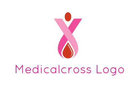 upside down breast cancer ribbon with dot and drop of blood logo