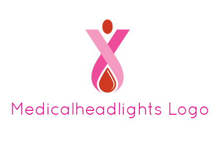 upside down breast cancer ribbon with dot and drop of blood logo