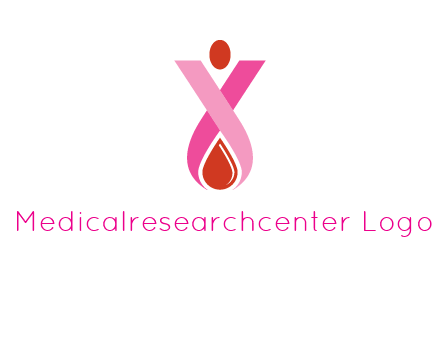 upside down breast cancer ribbon with dot and drop of blood logo