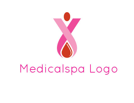 upside down breast cancer ribbon with dot and drop of blood logo