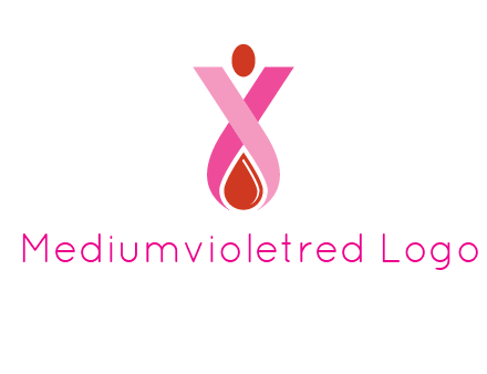 upside down breast cancer ribbon with dot and drop of blood logo