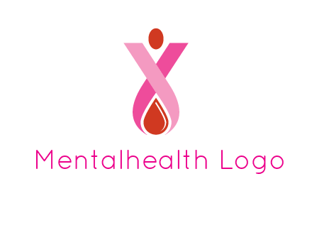 upside down breast cancer ribbon with dot and drop of blood logo