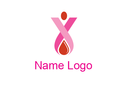 upside down breast cancer ribbon with dot and drop of blood logo