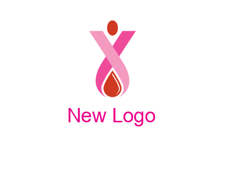 upside down breast cancer ribbon with dot and drop of blood logo