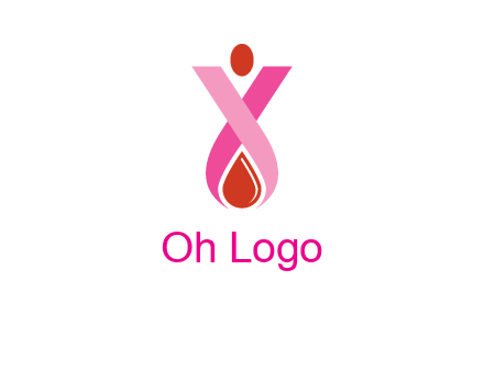 upside down breast cancer ribbon with dot and drop of blood logo
