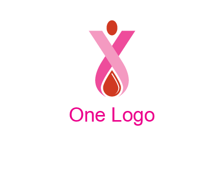 upside down breast cancer ribbon with dot and drop of blood logo