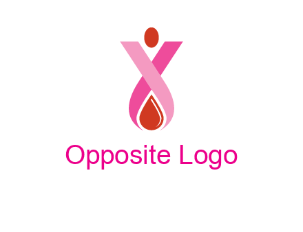upside down breast cancer ribbon with dot and drop of blood logo