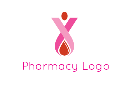 upside down breast cancer ribbon with dot and drop of blood logo