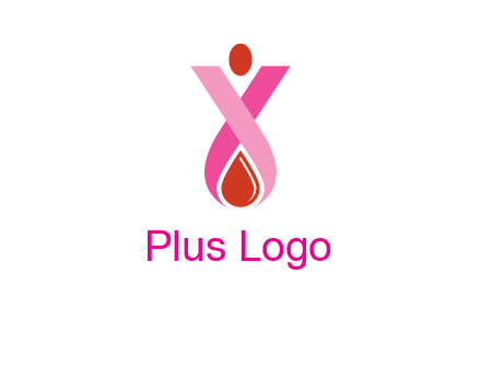 upside down breast cancer ribbon with dot and drop of blood logo