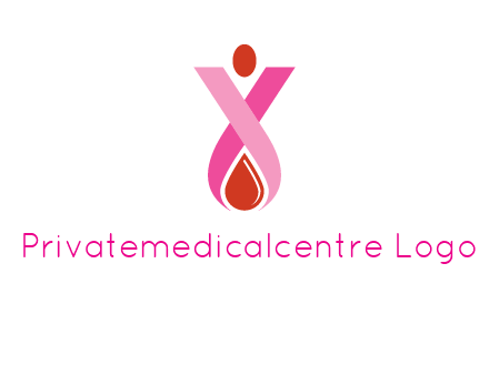 upside down breast cancer ribbon with dot and drop of blood logo
