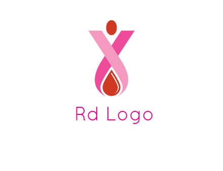 upside down breast cancer ribbon with dot and drop of blood logo