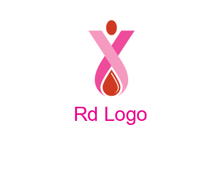upside down breast cancer ribbon with dot and drop of blood logo