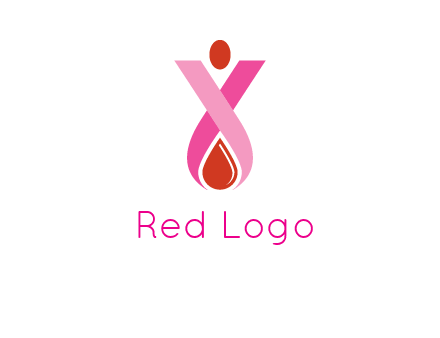 upside down breast cancer ribbon with dot and drop of blood logo