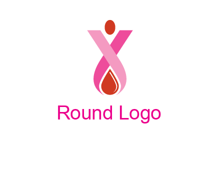 upside down breast cancer ribbon with dot and drop of blood logo