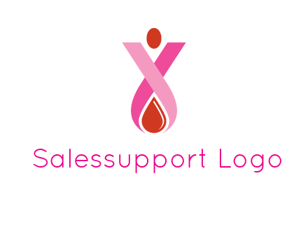 upside down breast cancer ribbon with dot and drop of blood logo