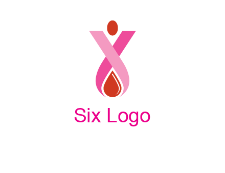 upside down breast cancer ribbon with dot and drop of blood logo