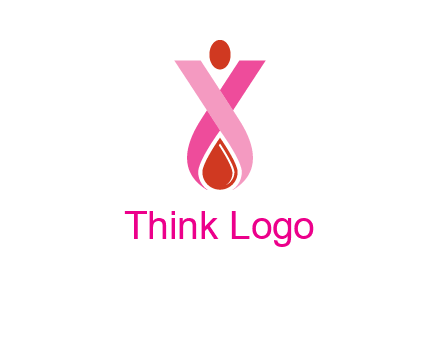 upside down breast cancer ribbon with dot and drop of blood logo