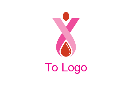 upside down breast cancer ribbon with dot and drop of blood logo