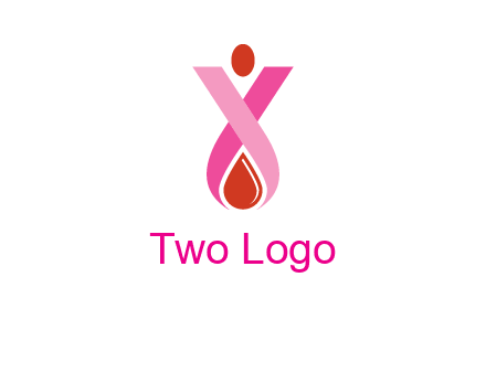 upside down breast cancer ribbon with dot and drop of blood logo