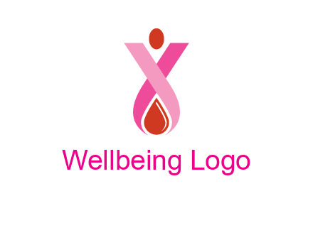 upside down breast cancer ribbon with dot and drop of blood logo