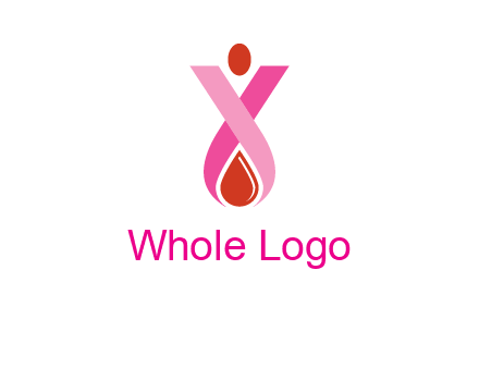 upside down breast cancer ribbon with dot and drop of blood logo