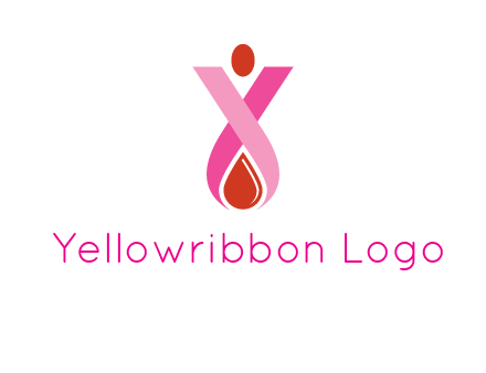 upside down breast cancer ribbon with dot and drop of blood logo
