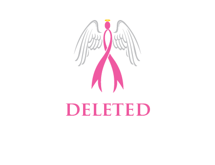 pink cancer ribbon angel logo with wings and halo
