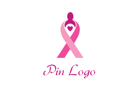 pink breast cancer ribbon logo with a heart and woman icon