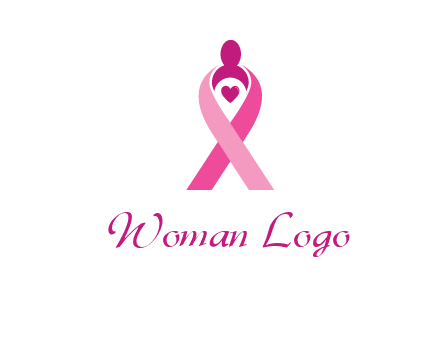 pink breast cancer ribbon logo with a heart and woman icon