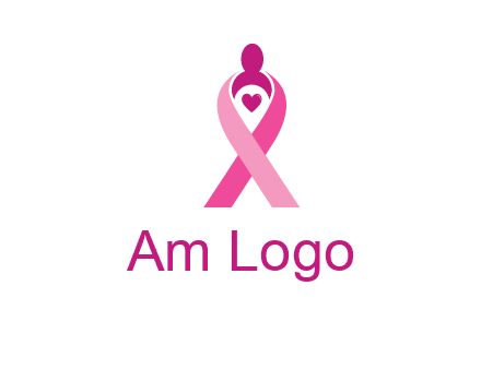 pink breast cancer ribbon logo with a heart and woman icon
