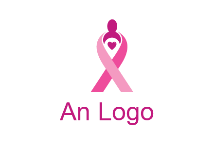 pink breast cancer ribbon logo with a heart and woman icon