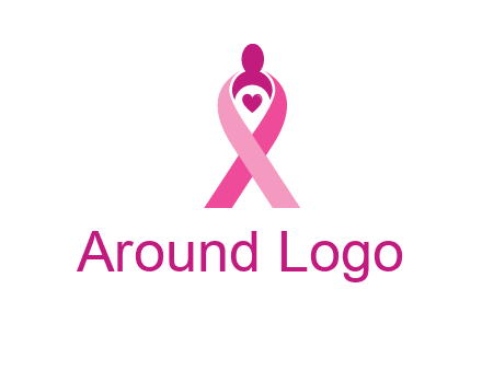pink breast cancer ribbon logo with a heart and woman icon