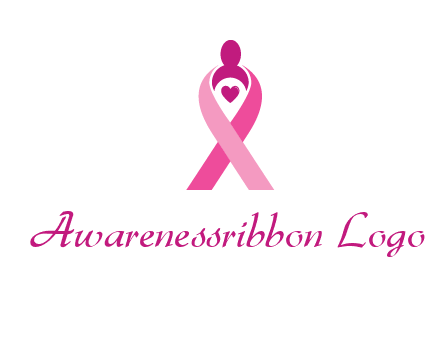 pink breast cancer ribbon logo with a heart and woman icon