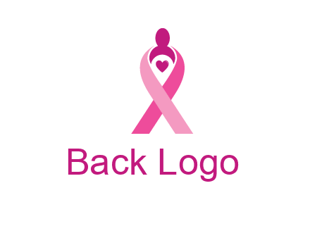pink breast cancer ribbon logo with a heart and woman icon
