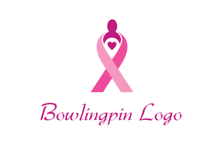pink breast cancer ribbon logo with a heart and woman icon