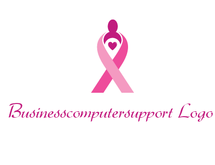pink breast cancer ribbon logo with a heart and woman icon