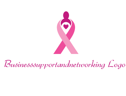pink breast cancer ribbon logo with a heart and woman icon